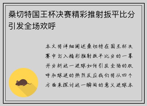 桑切特国王杯决赛精彩推射扳平比分引发全场欢呼 桑切特国王杯决赛精彩推射扳平比分引发全场欢呼